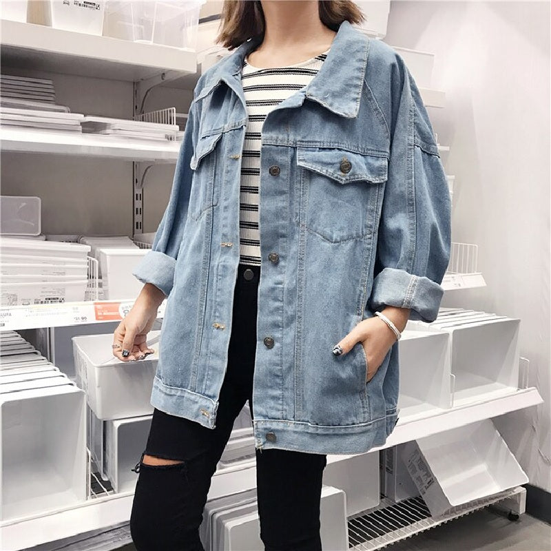 Korean fashion denim jacket long sleeve coat