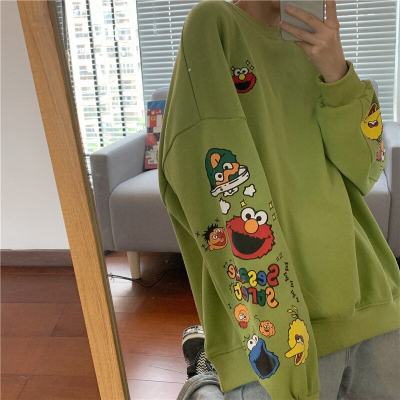 Korean style cartoon printing long sleeve sweatshirt