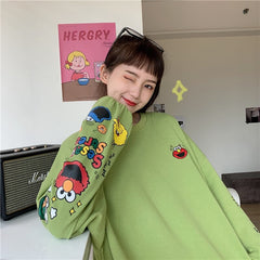 Korean style cartoon printing long sleeve sweatshirt