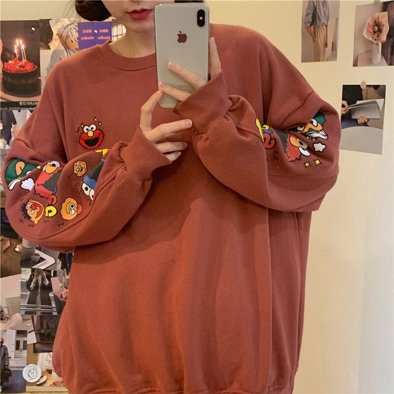 Korean style cartoon printing long sleeve sweatshirt