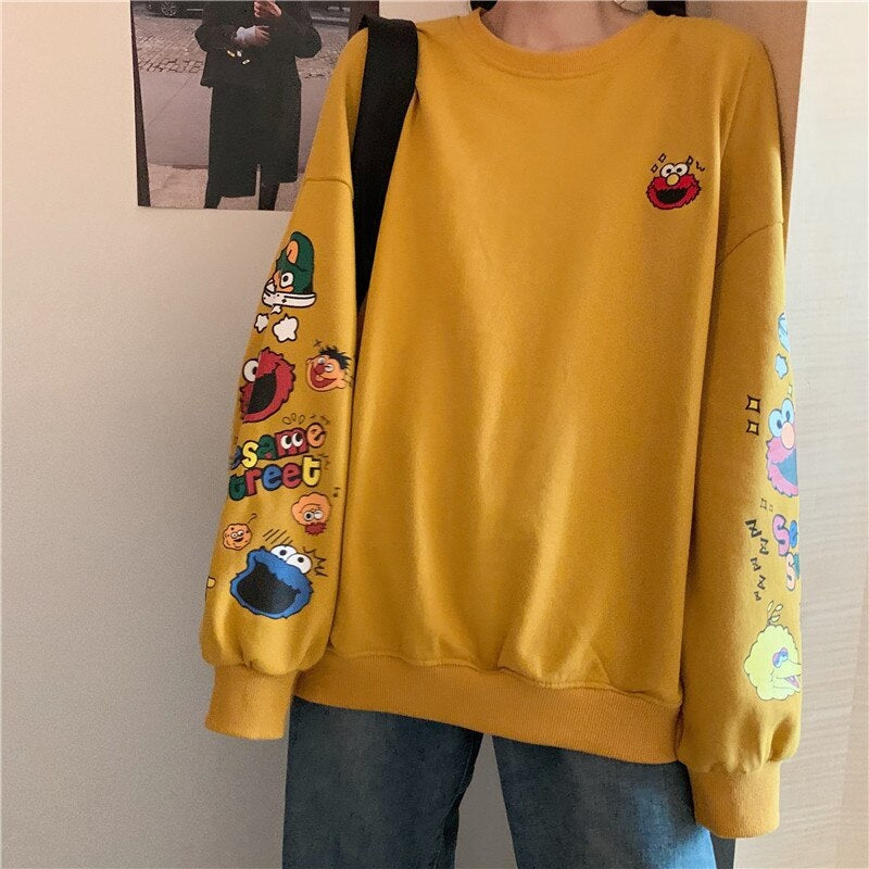 Korean style cartoon printing long sleeve sweatshirt