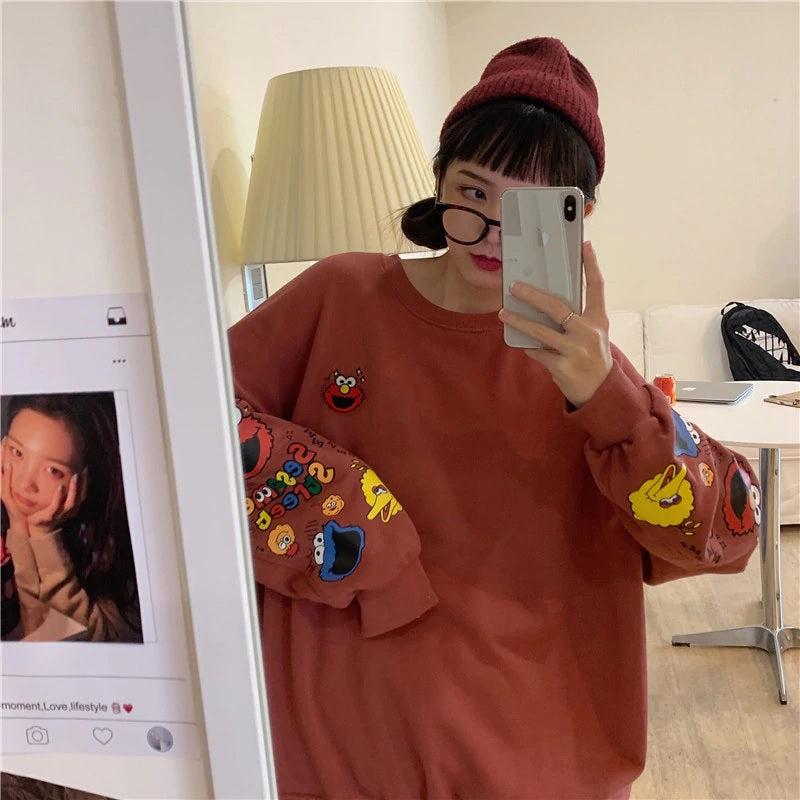 Korean style cartoon printing long sleeve sweatshirt