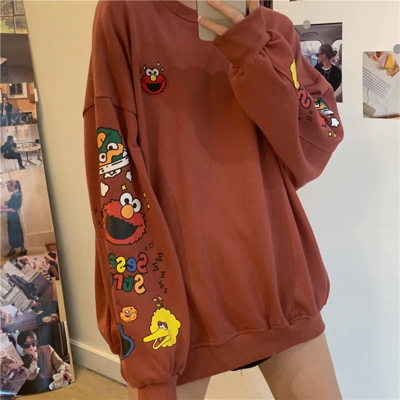 Korean style cartoon printing long sleeve sweatshirt