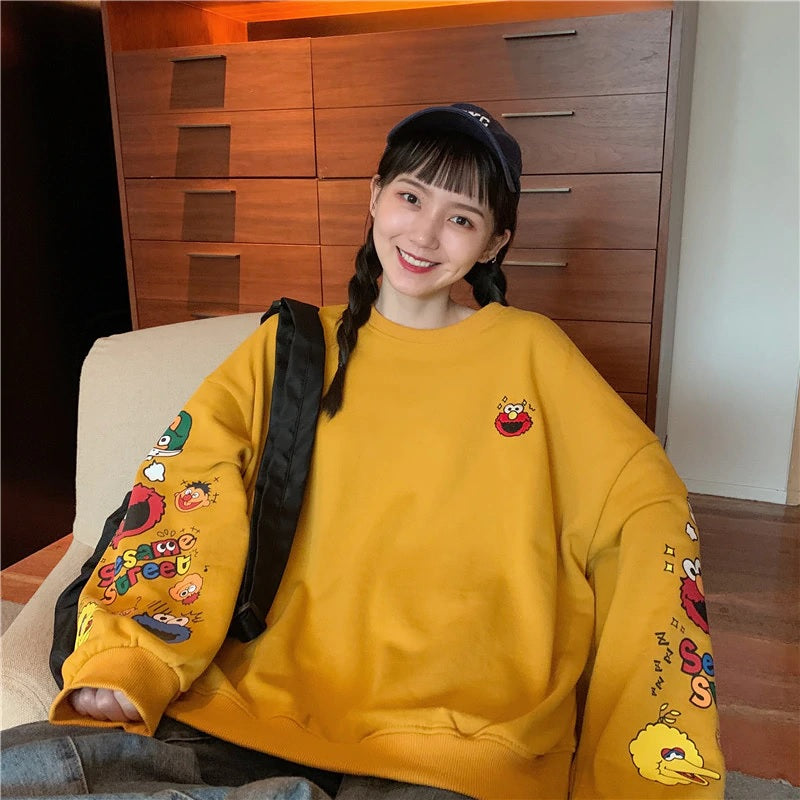 Korean style cartoon printing long sleeve sweatshirt