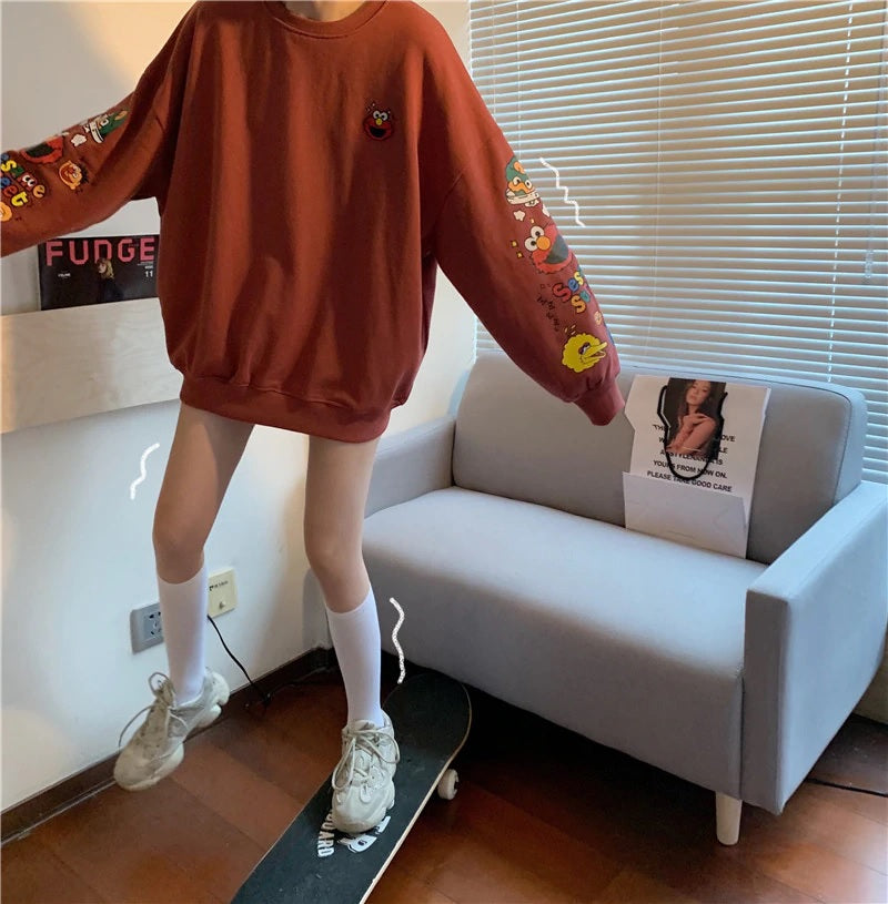 Korean style cartoon printing long sleeve sweatshirt