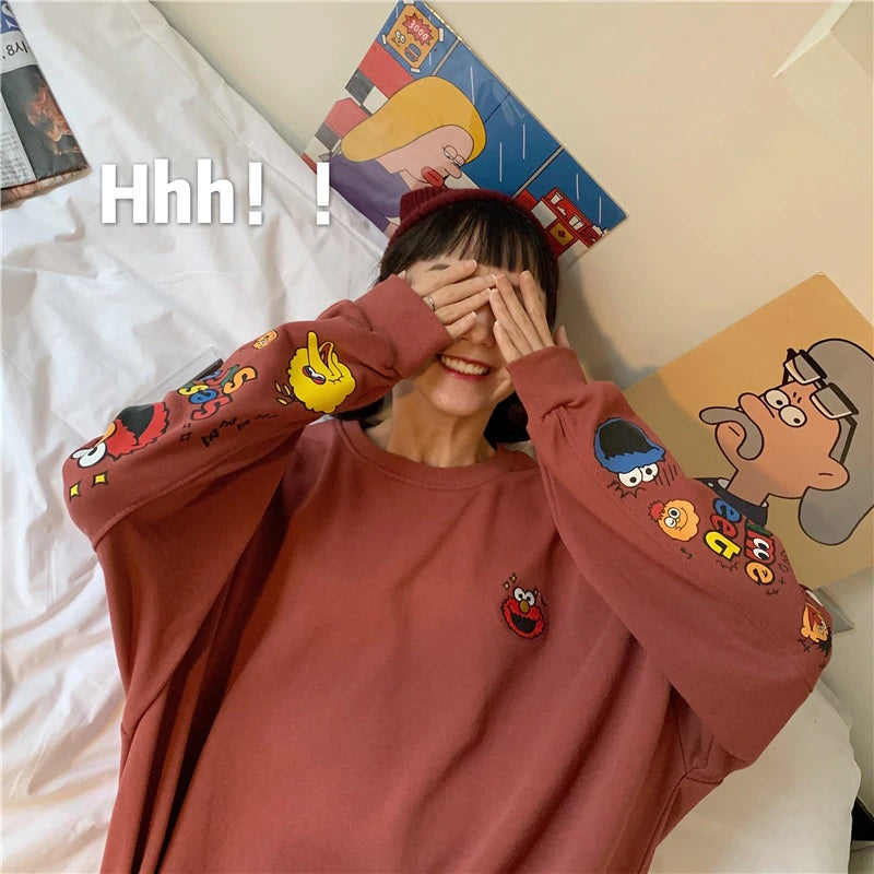 Korean style cartoon printing long sleeve sweatshirt