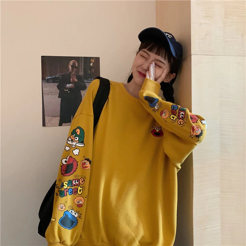 Korean style cartoon printing long sleeve sweatshirt