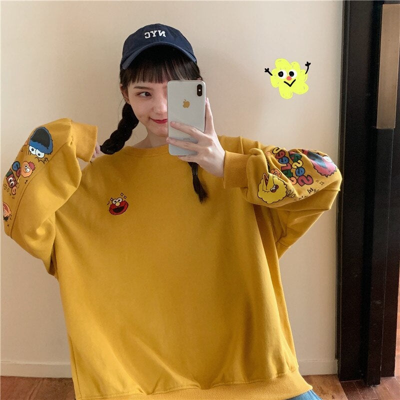Korean style cartoon printing long sleeve sweatshirt