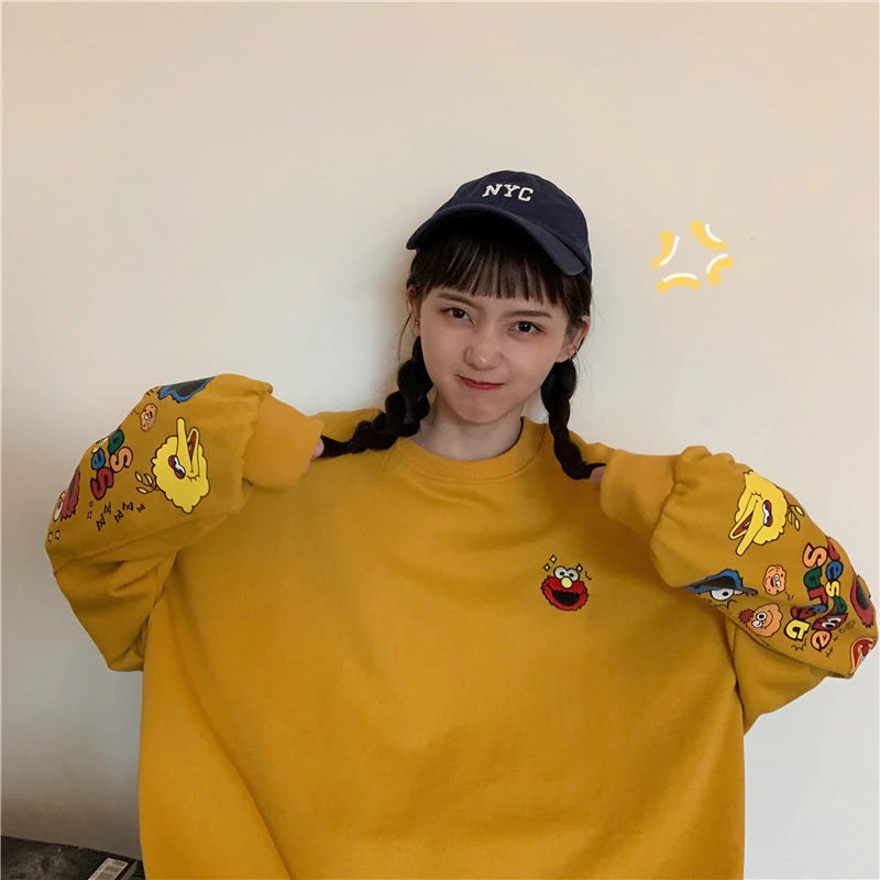 Korean style cartoon printing long sleeve sweatshirt