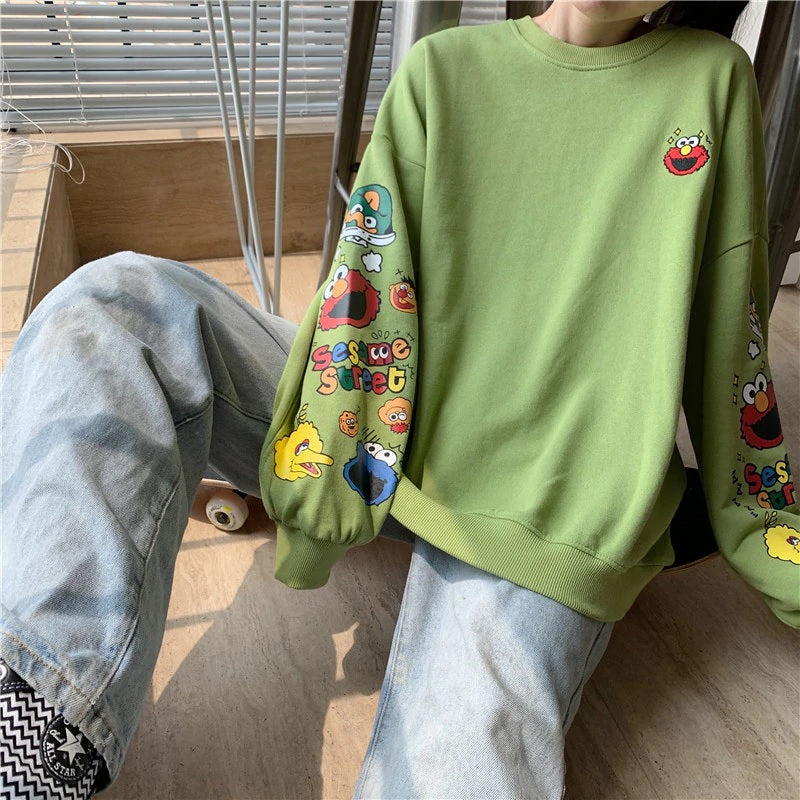 Korean style cartoon printing long sleeve sweatshirt