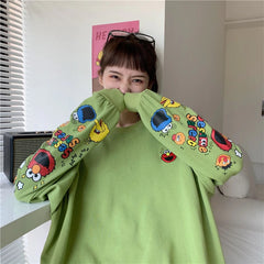 Korean style cartoon printing long sleeve sweatshirt