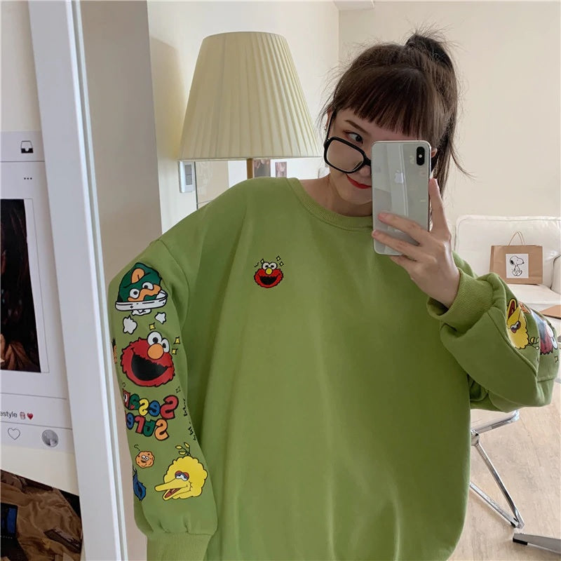 Korean style cartoon printing long sleeve sweatshirt