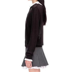 Lace Splicing Long Sleeve Elastic knit slim cotton blend knitwear sweater
