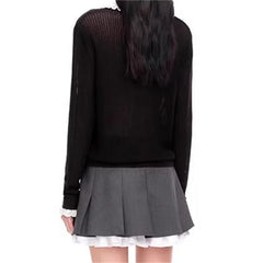 Lace Splicing Long Sleeve Elastic knit slim cotton blend knitwear sweater