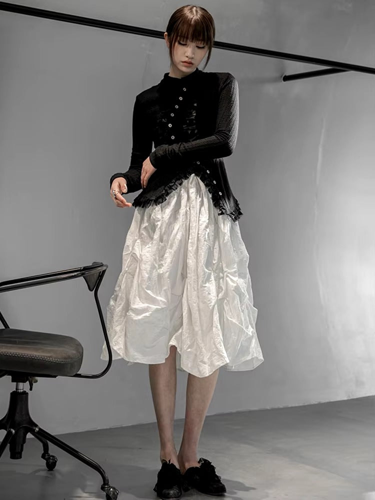 Lace Stand Collar Long Sleeve Irregular Knitting Cardigan Sweater