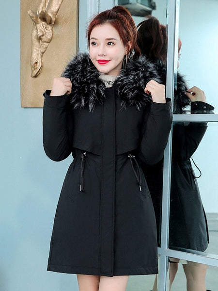 Lace Up Hooded Zipper Long Sleeves Casual Coat