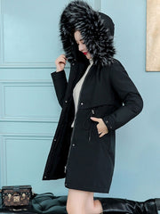 Lace Up Hooded Zipper Long Sleeves Casual Coat