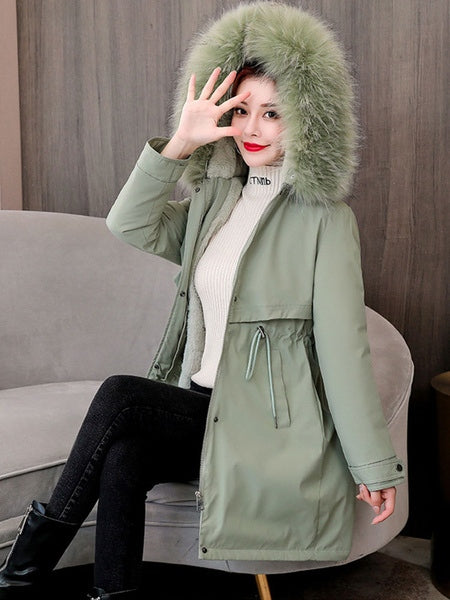 Lace Up Hooded Zipper Long Sleeves Casual Coat