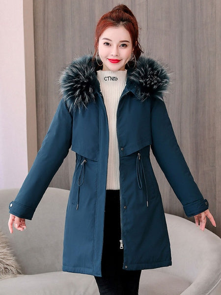 Lace Up Hooded Zipper Long Sleeves Casual Coat