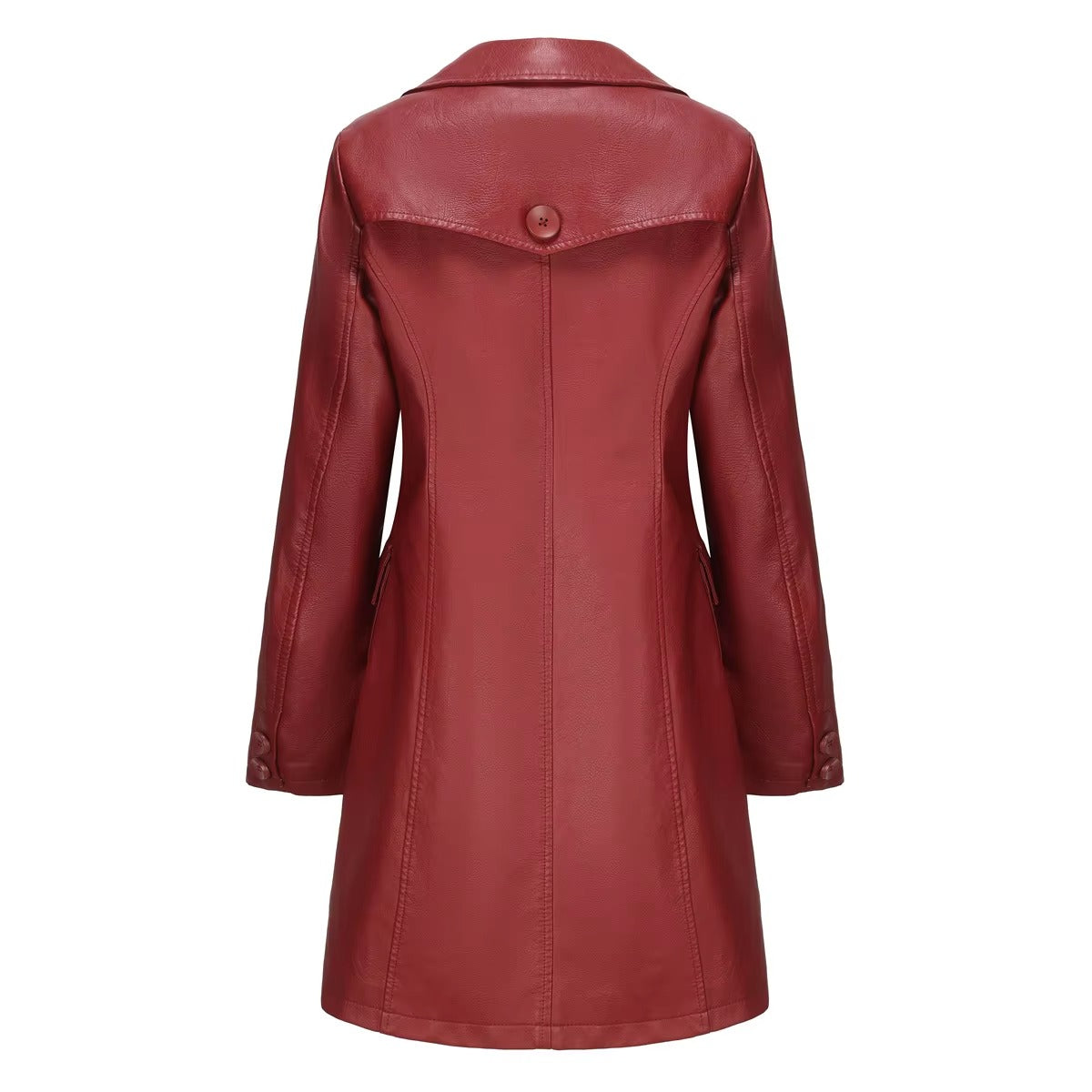 Elegant PU Leather Single-breasted Lace-up Long-sleeved Lapel Long Waist Jacket
