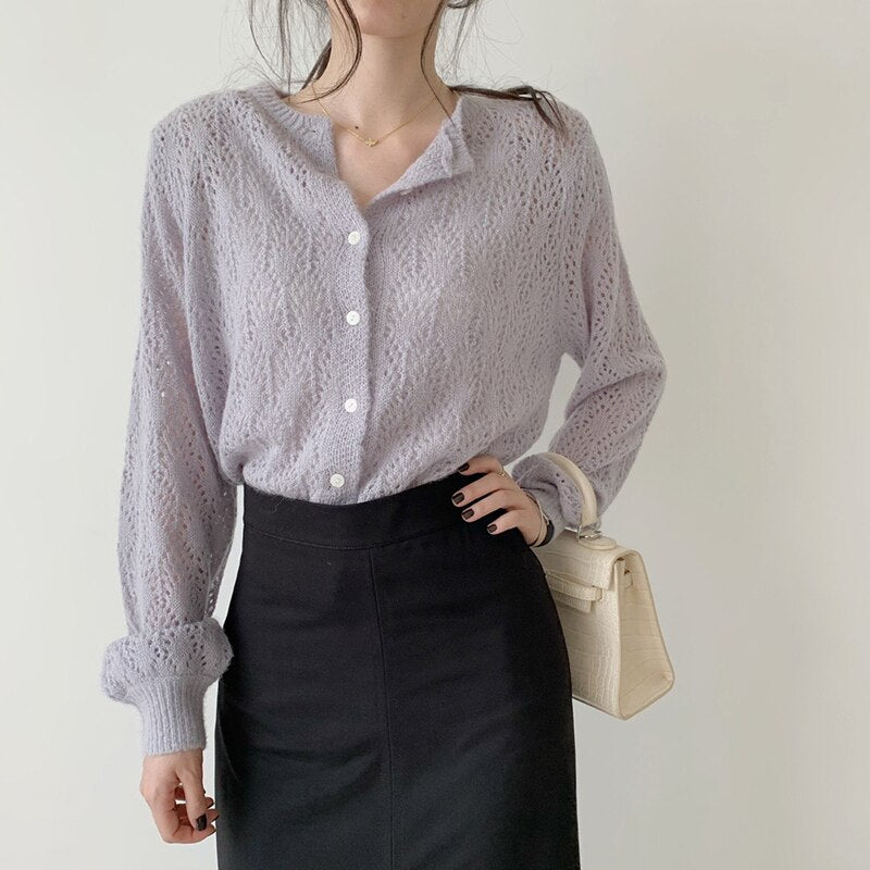 Lantern Long Sleeve Cardigan Blouse