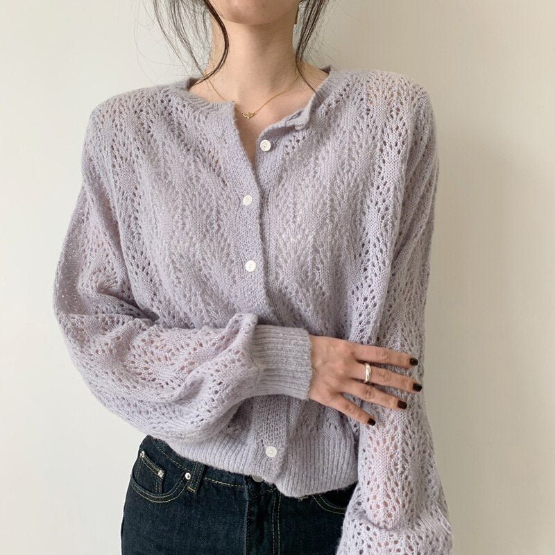 Lantern Long Sleeve Cardigan Blouse