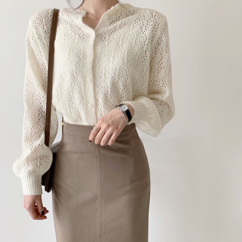 Lantern Long Sleeve Cardigan Blouse