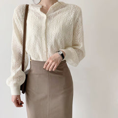 Lantern Long Sleeve Cardigan Blouse