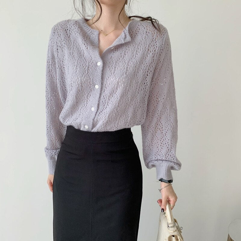 Lantern Long Sleeve Cardigan Blouse