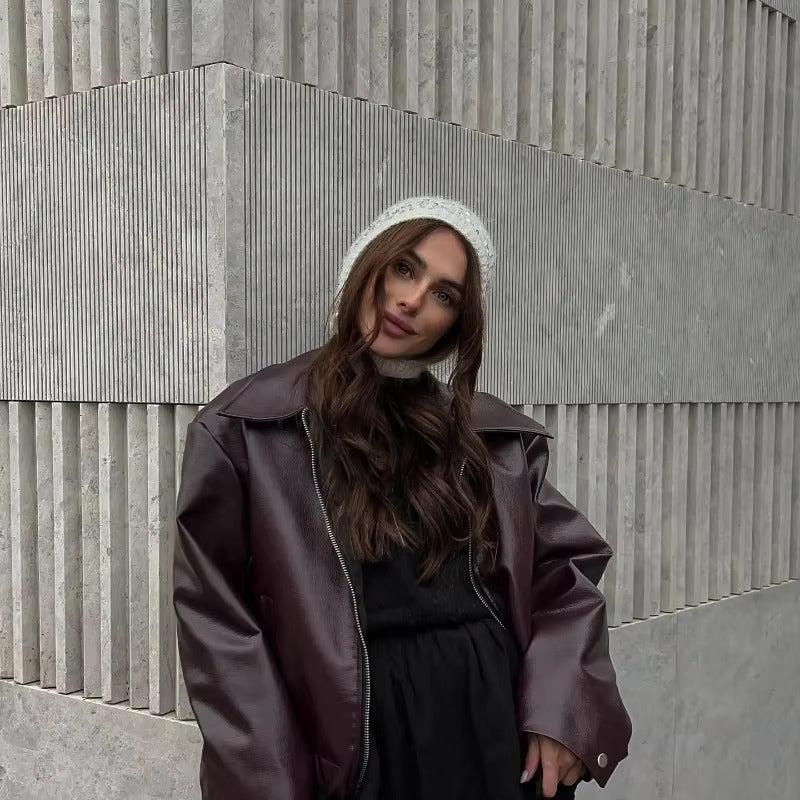 Lapel Long Sleeved Short Leather Slim Street Party Outwears Jacket