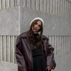 Lapel Long Sleeved Short Leather Slim Street Party Outwears Jacket