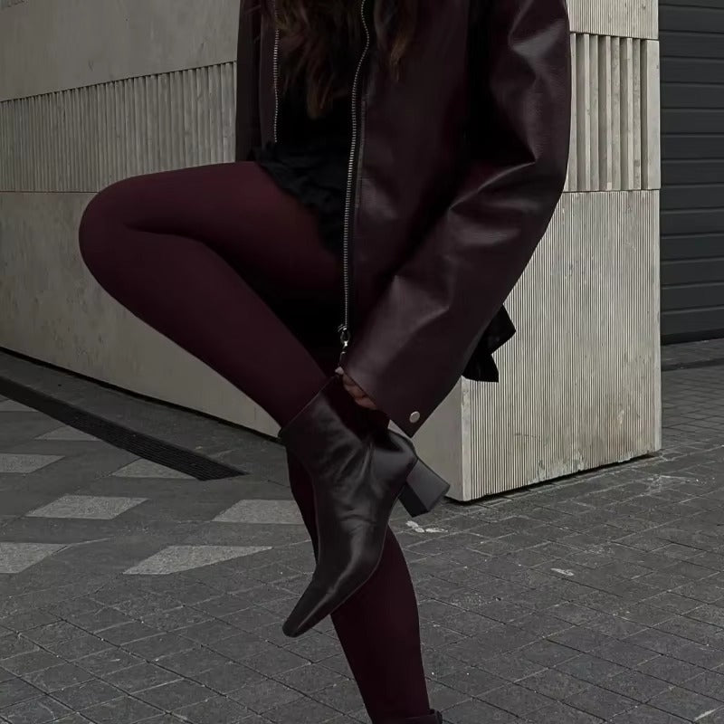 Lapel Long Sleeved Short Leather Slim Street Party Outwears Jacket