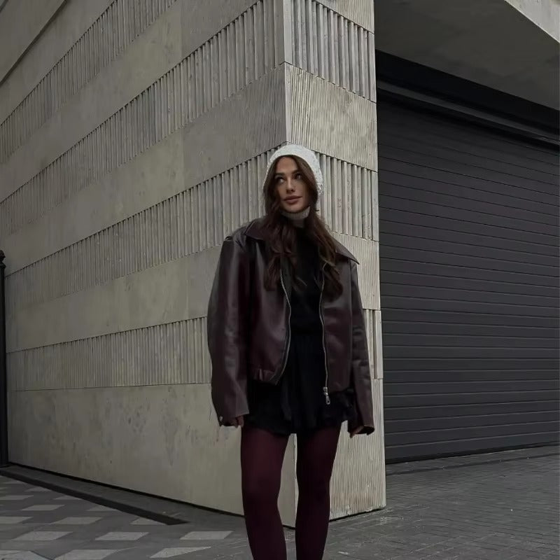 Lapel Long Sleeved Short Leather Slim Street Party Outwears Jacket