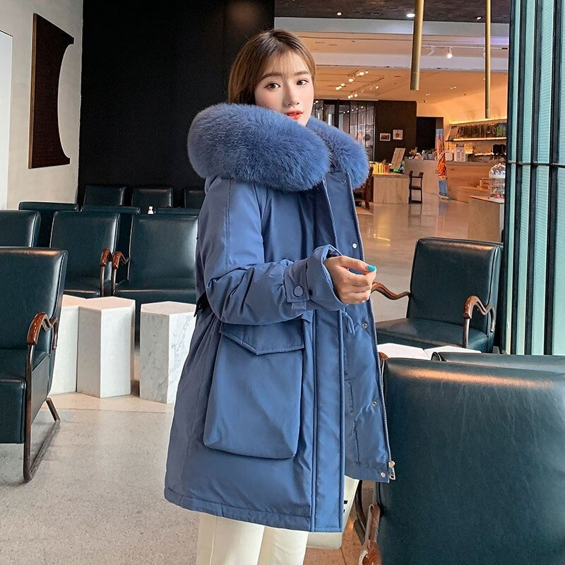 Large Fur Collar Thick Hooded Parkas Jackets Casual Padded Coats
