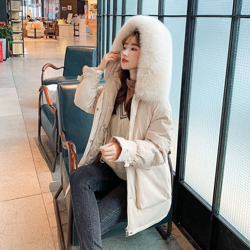 Large Fur Collar Thick Hooded Parkas Jackets Casual Padded Coats