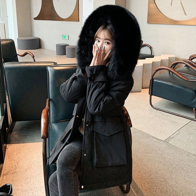 Large Fur Collar Thick Hooded Parkas Jackets Casual Padded Coats