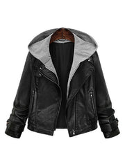 Leather Jacket Long Sleeve Hooded Patchwork Jacket
