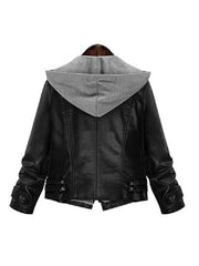 Leather Jacket Long Sleeve Hooded Patchwork Jacket