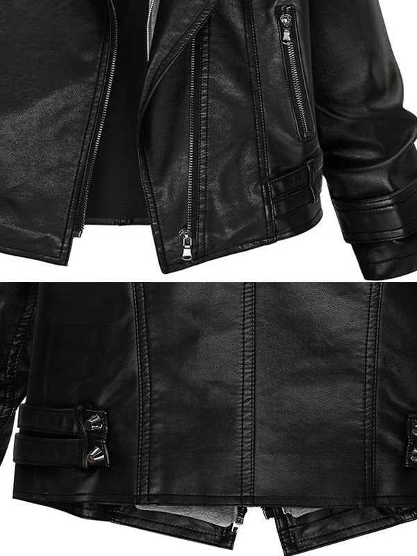 Leather Jacket Long Sleeve Hooded Patchwork Jacket