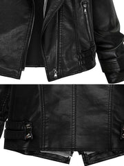 Leather Jacket Long Sleeve Hooded Patchwork Jacket