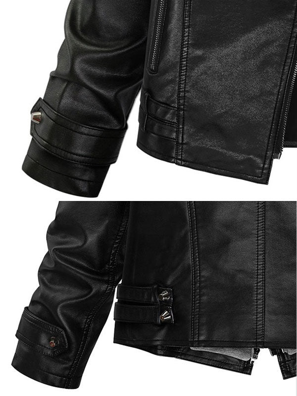 Leather Jacket Long Sleeve Hooded Patchwork Jacket