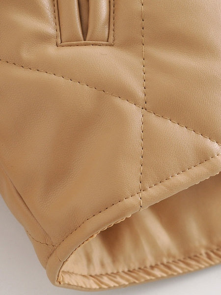 Leather Jewel Neck Long Sleeve Short Jackets