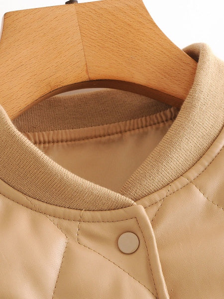 Leather Jewel Neck Long Sleeve Short Jackets