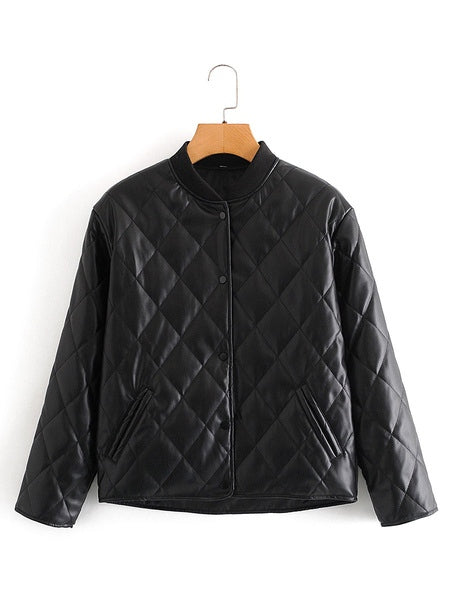 Leather Jewel Neck Long Sleeve Short Jackets