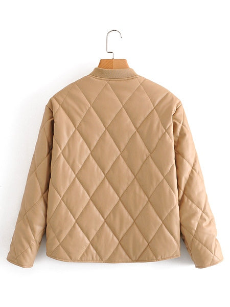 Leather Jewel Neck Long Sleeve Short Jackets