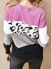 Leopard Print Jewel Neck Long Sleeves Sweaters