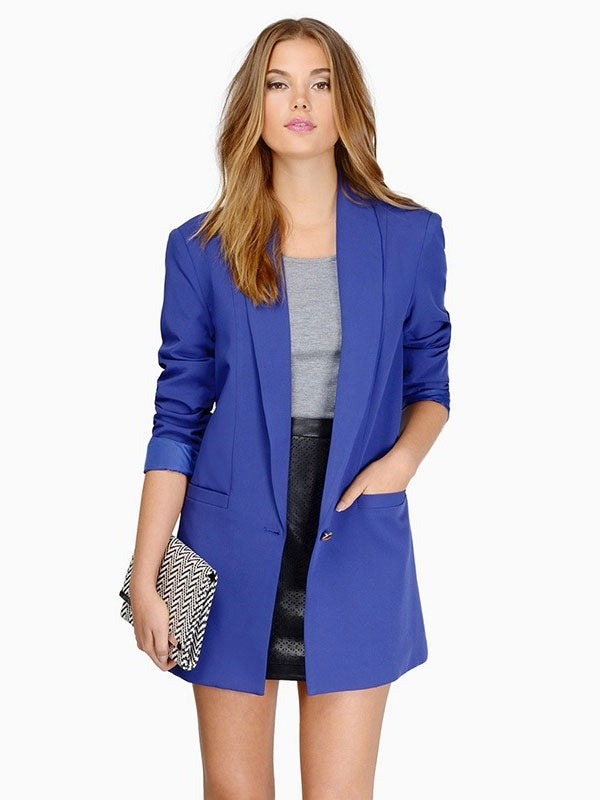 Long Blazer Jacket Buttons Pockets Casual Blazer