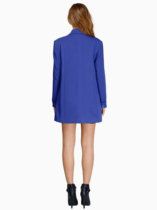 Long Blazer Jacket Buttons Pockets Casual Blazer