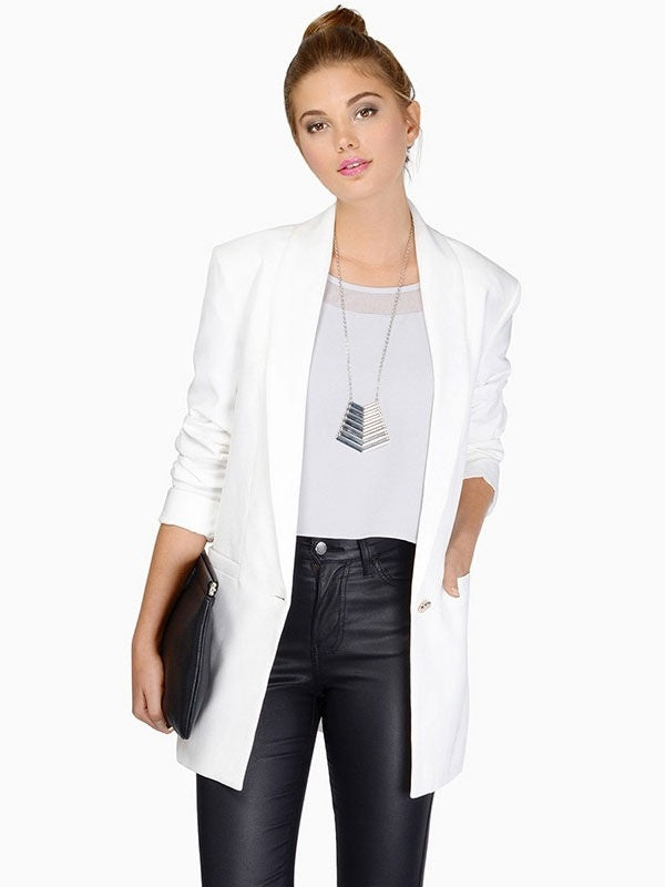 Long Blazer Jacket Buttons Pockets Casual Blazer