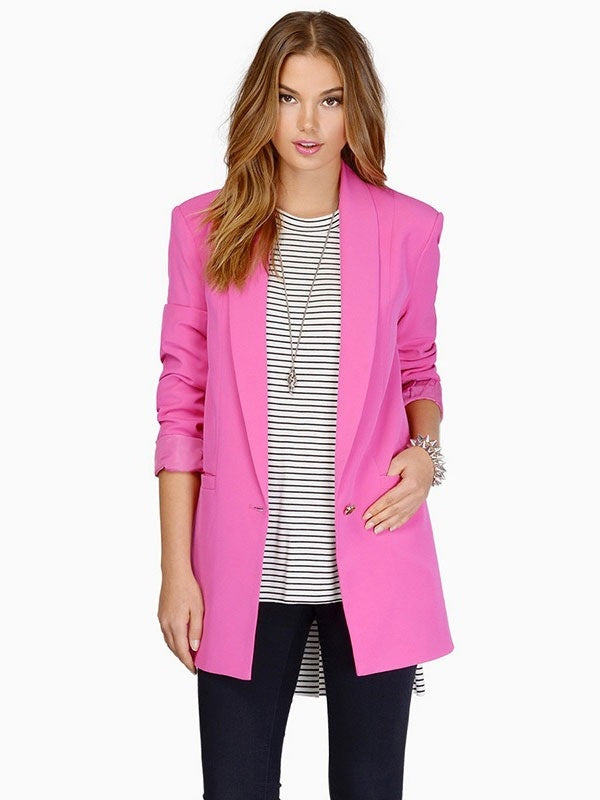 Long Blazer Jacket Buttons Pockets Casual Blazer